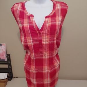 Catherines 3XRed/White Plaid V-Neck Sleeveless Top